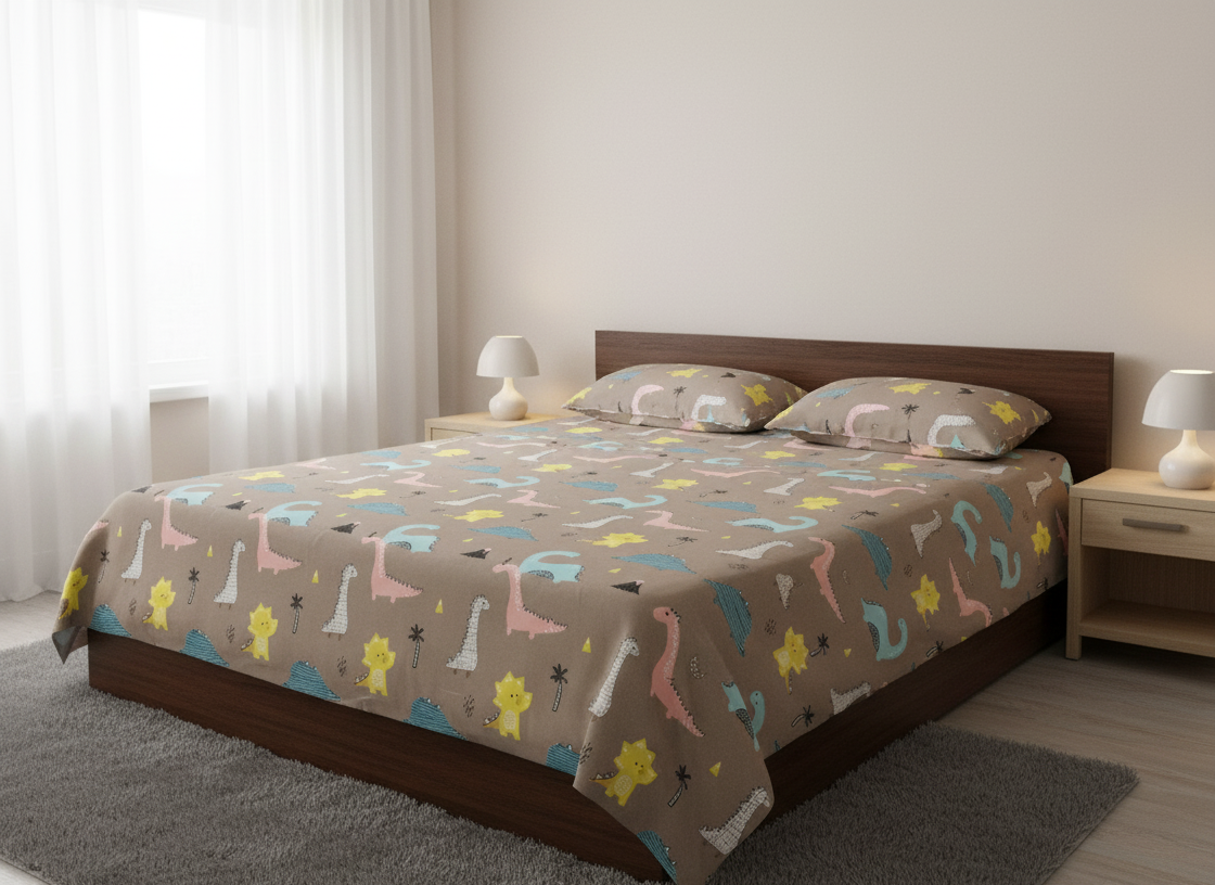 Roar-some Dinosaur Print Double Bedsheet