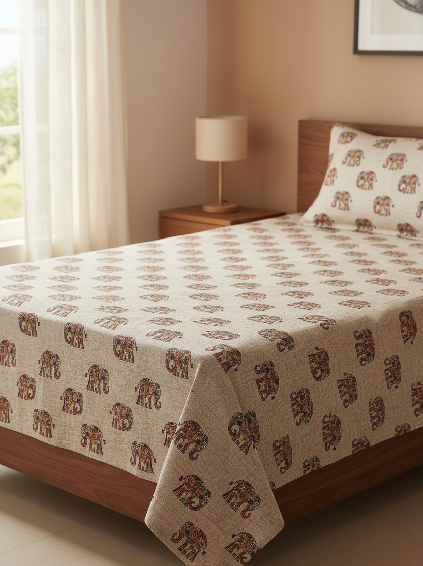 Jaipuri Hand Block Print Single Cotton Bedsheet