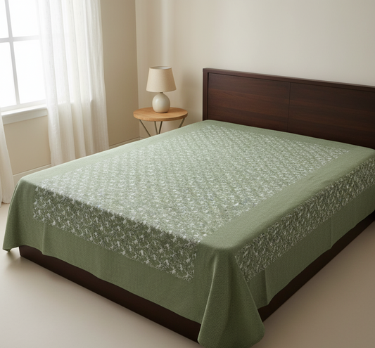"Textured Sage Double Bed Flat Sheet