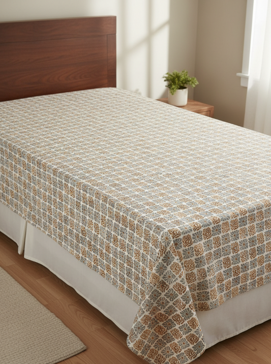 Luxury Block Print Single Bedsheet