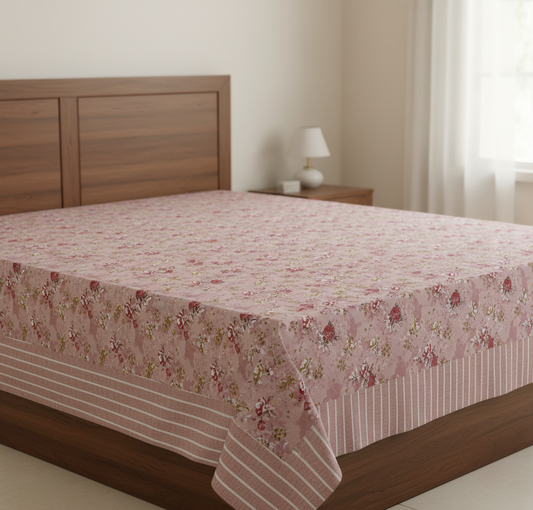 Vintage Floral Pink Printed Double Flat Sheet