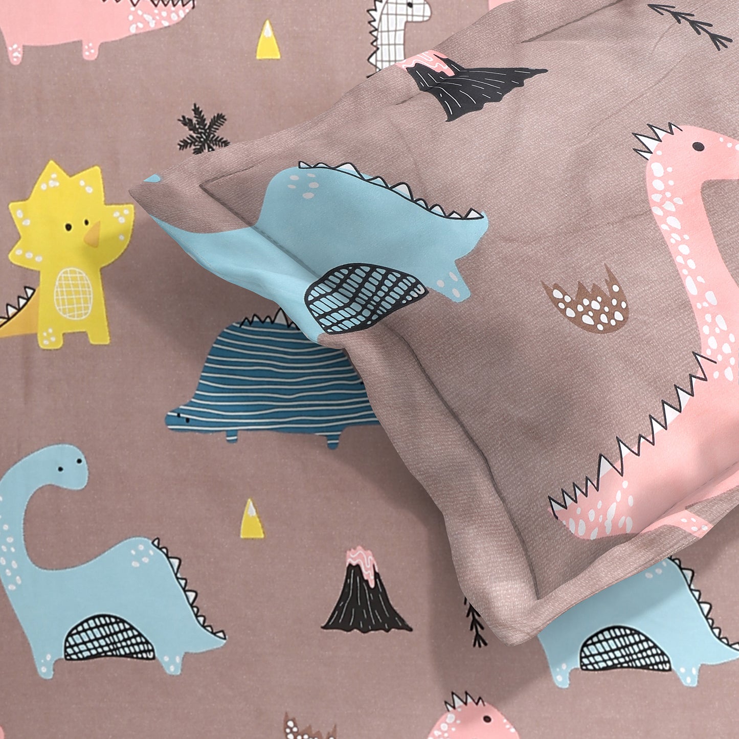 Kids’ Dinosaur Print Double Bedsheet with 2 Pillow Covers – Satin Twill | 180 TC | 225 cm × 245 cm