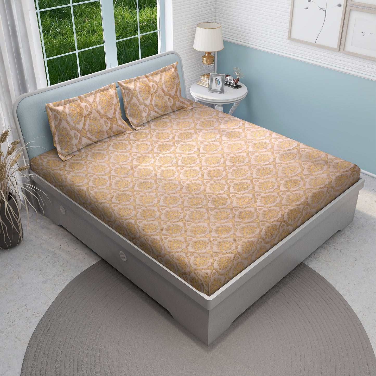 DIVORA CASA Premium Pure Cotton King Size Bedsheet – Traditional Floral Jaipuri Motif | 320 TC | 108 x 108 Inches | Soft & Breathable