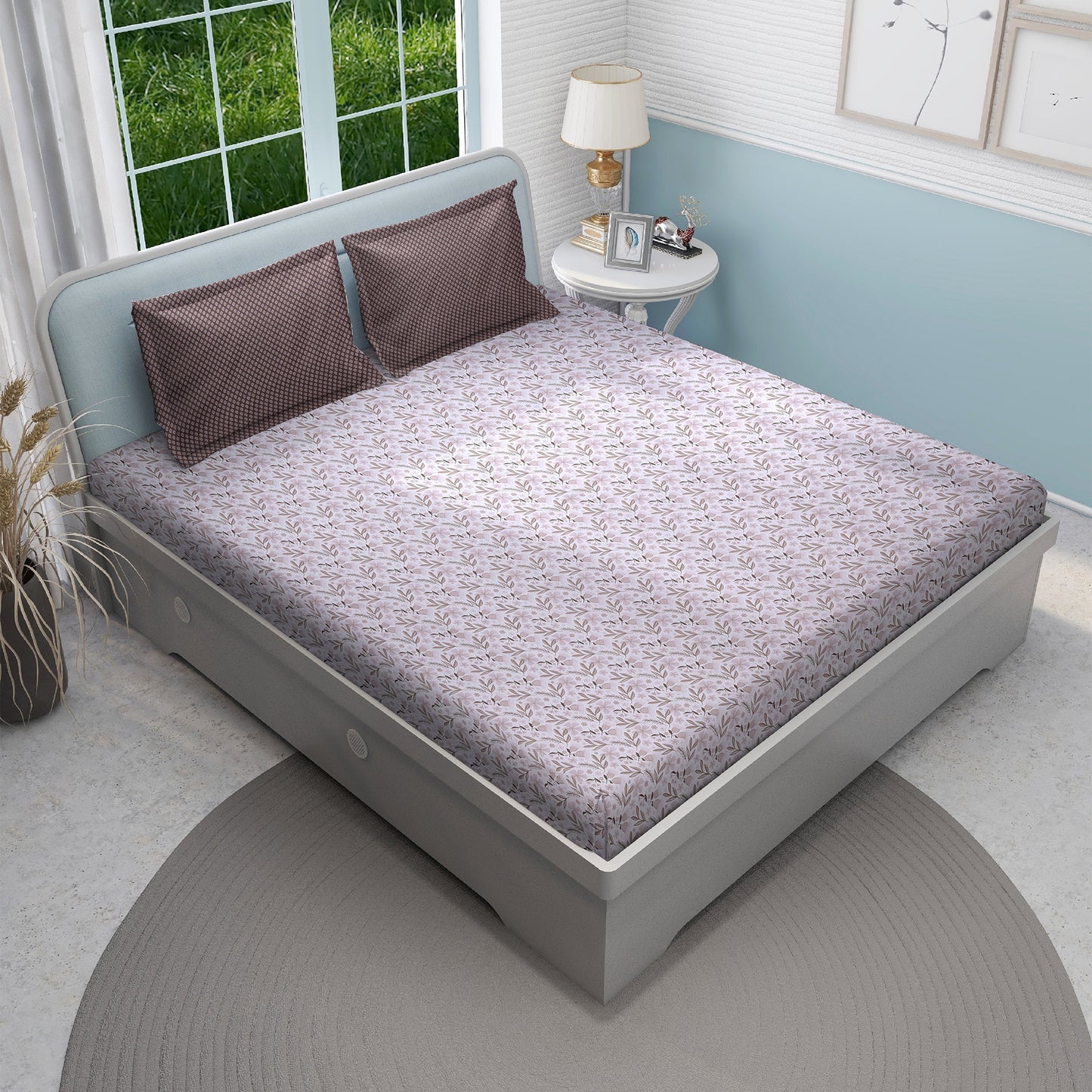 DIVORA CASA Premium 350 TC King Size Cotton Bedsheet – Soft Floral Vine Print | 108 x 108 inches