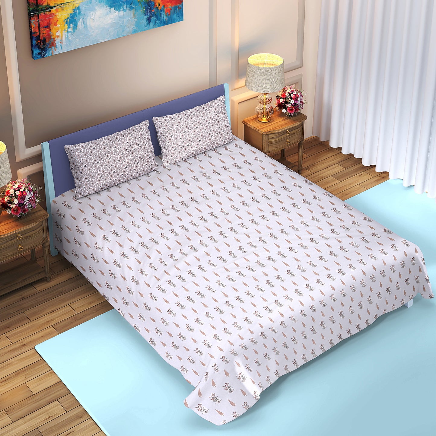 DIVORA CASA Premium 350 TC Cotton King Size Bedsheet – Elegant Botanical Print | 100% Pure Cotton | 350 TC | 108 x 108 Inches