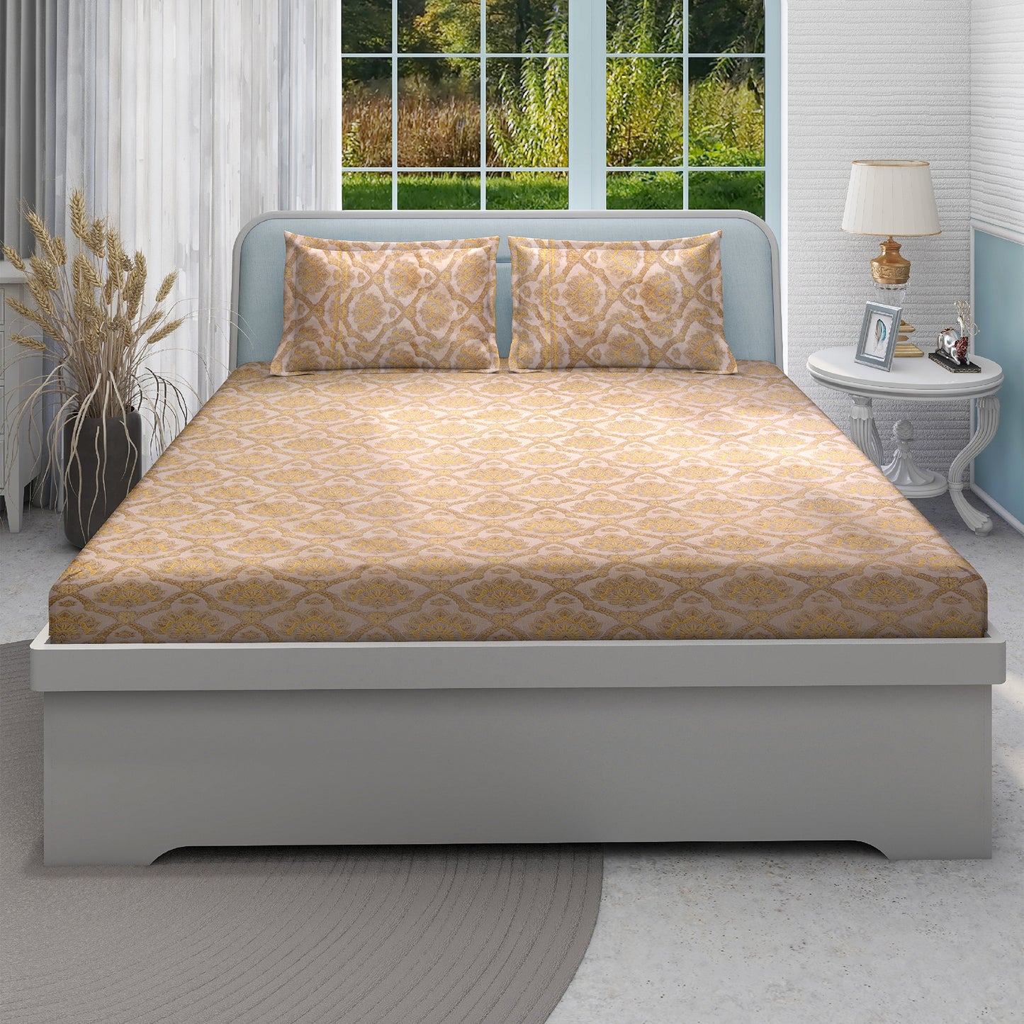 DIVORA CASA Premium Pure Cotton King Size Bedsheet – Traditional Floral Jaipuri Motif | 320 TC | 108 x 108 Inches | Soft & Breathable