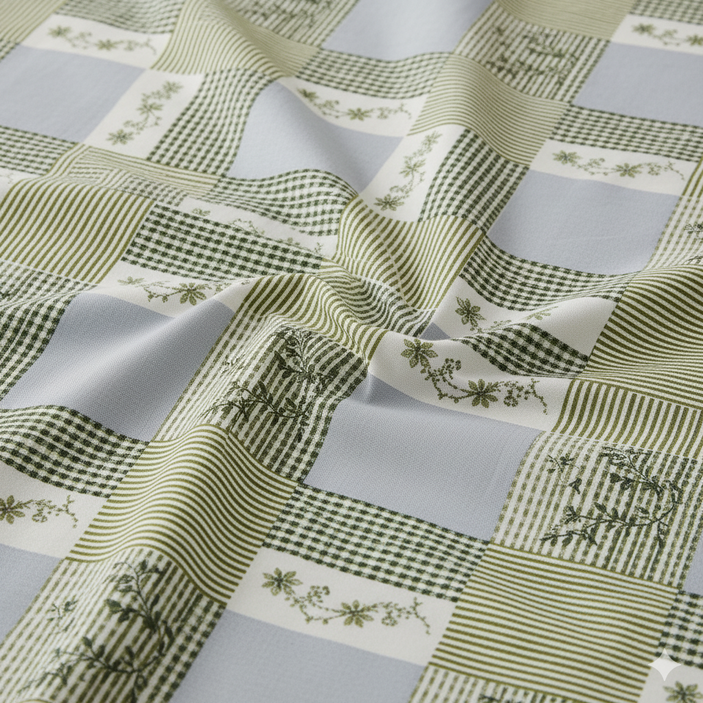 Divora Casa 180 TC Premium Satin Twill Double Bedsheet – Olive Check Leaf Design with 2 Pillow Covers