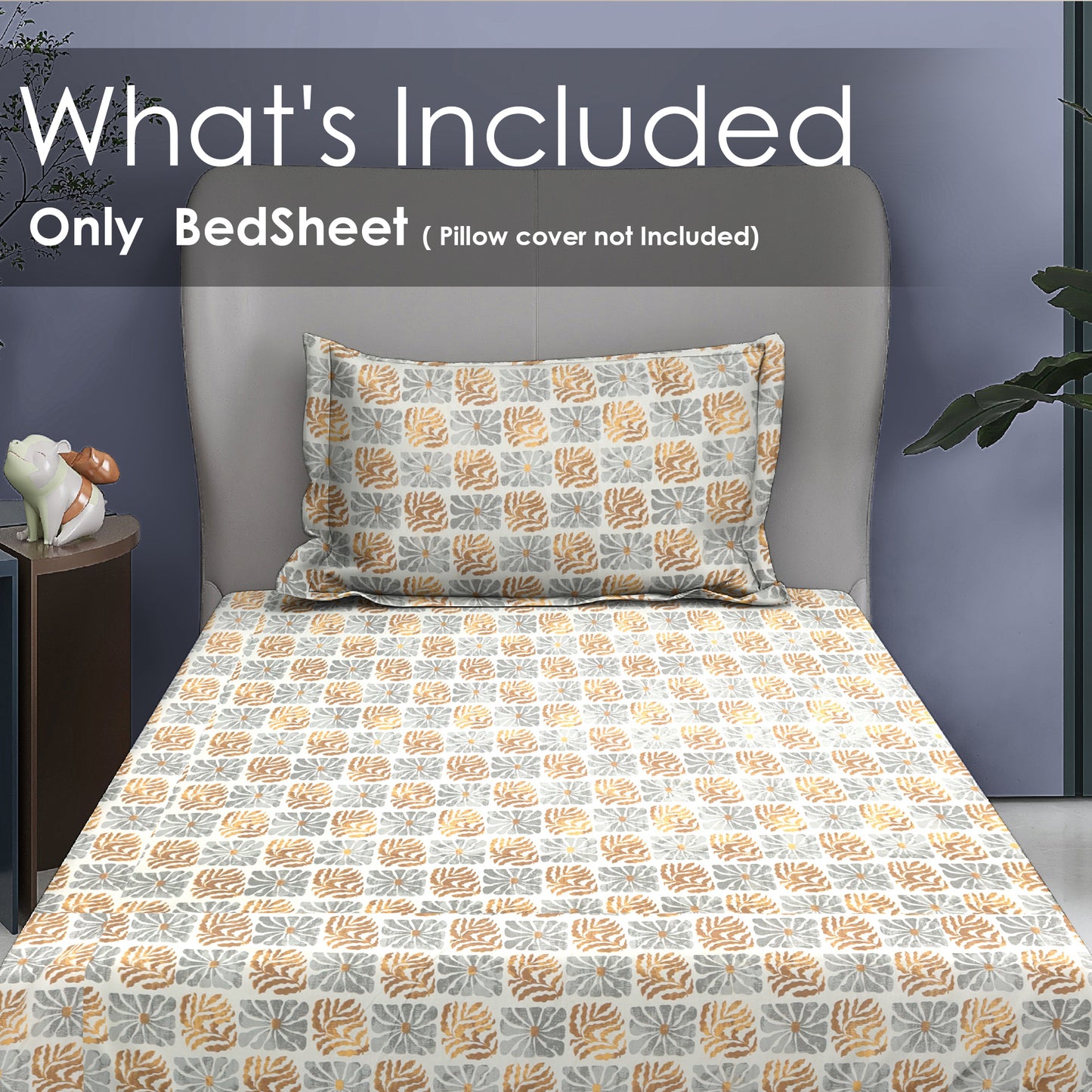 Premium Cotton Rich Single Bedsheet – Handblock Floral Motif | 180 TC| 140 cm x 225 cm