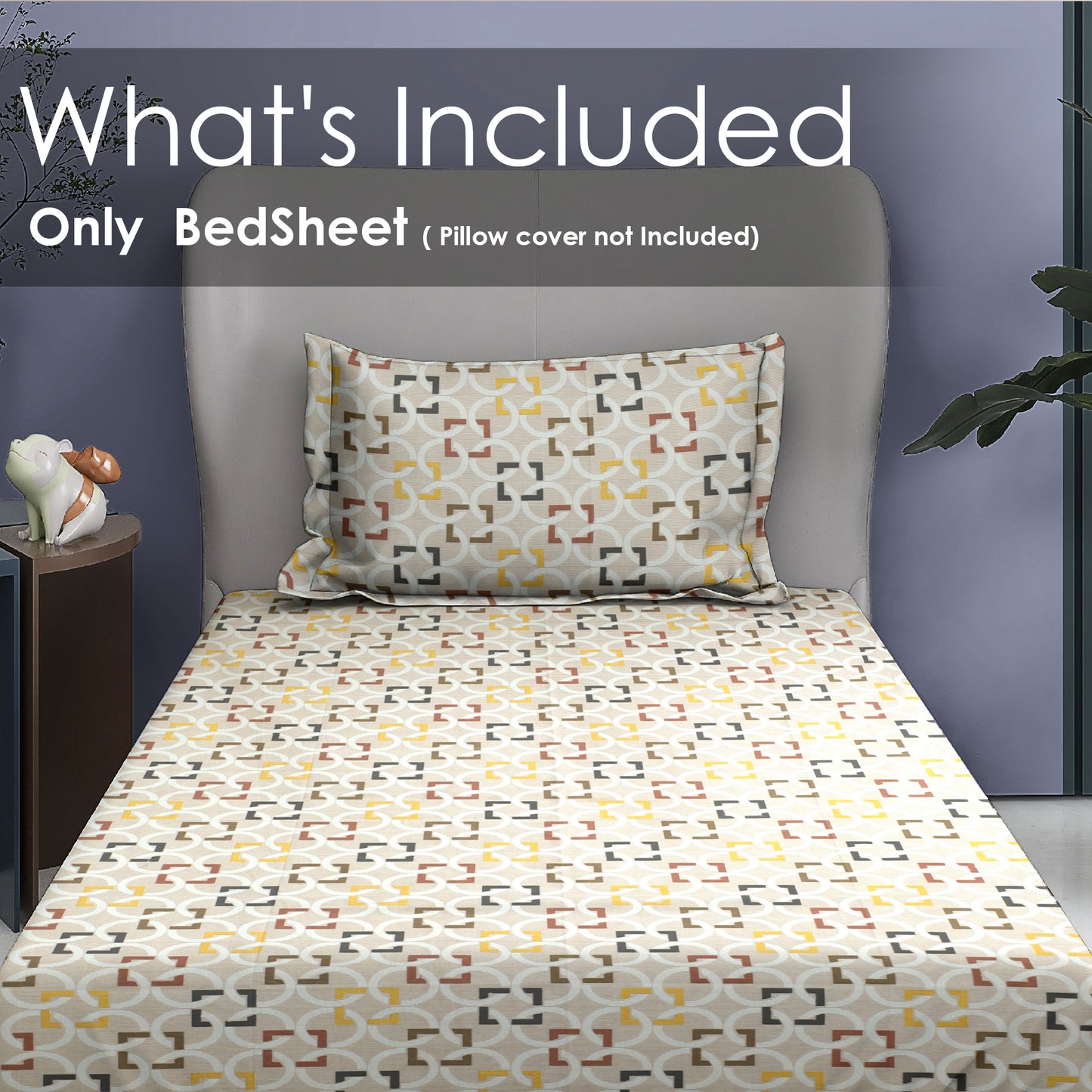 Premium Cotton Rich Single Bedsheet – Geometric Circle Print | 180 TC | 140 cm x 225 cm