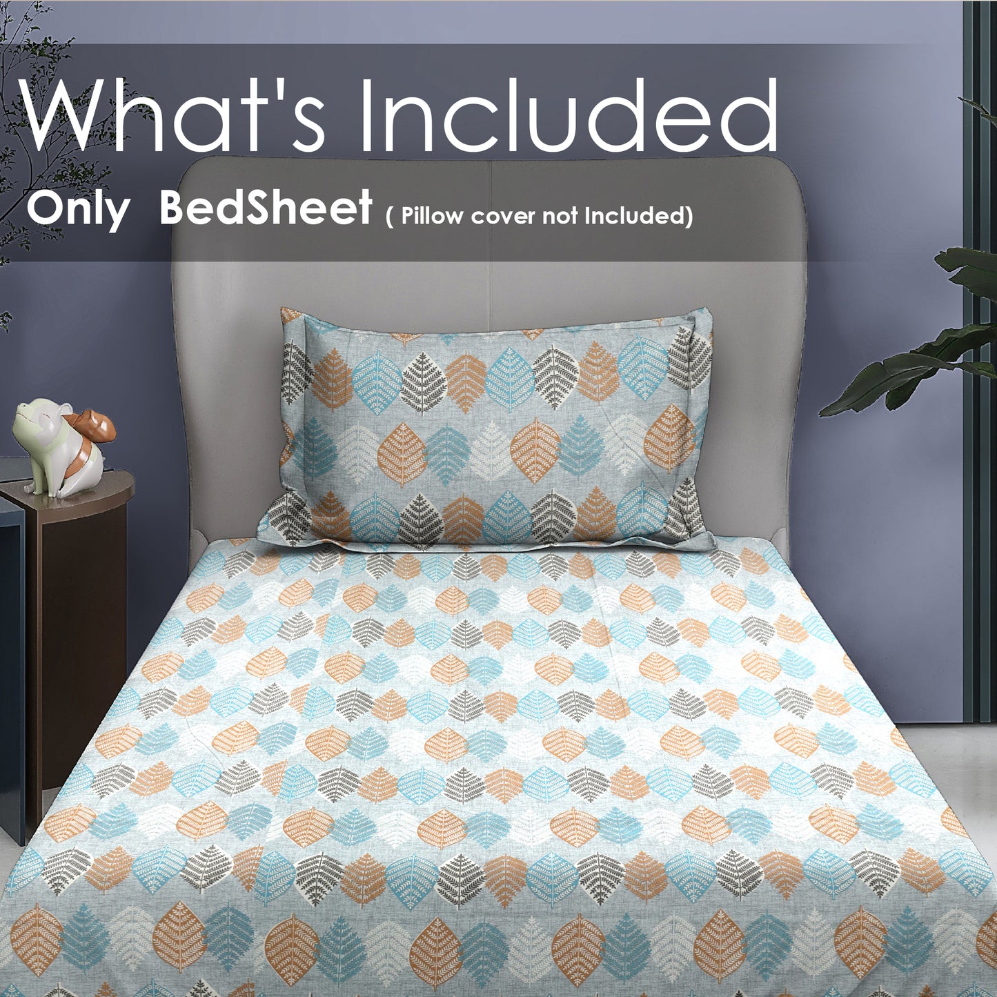 Premium Cotton Rich Single Bedsheet – Handblock Leaf Motif | 180 TC | 140 cm x 225 cm