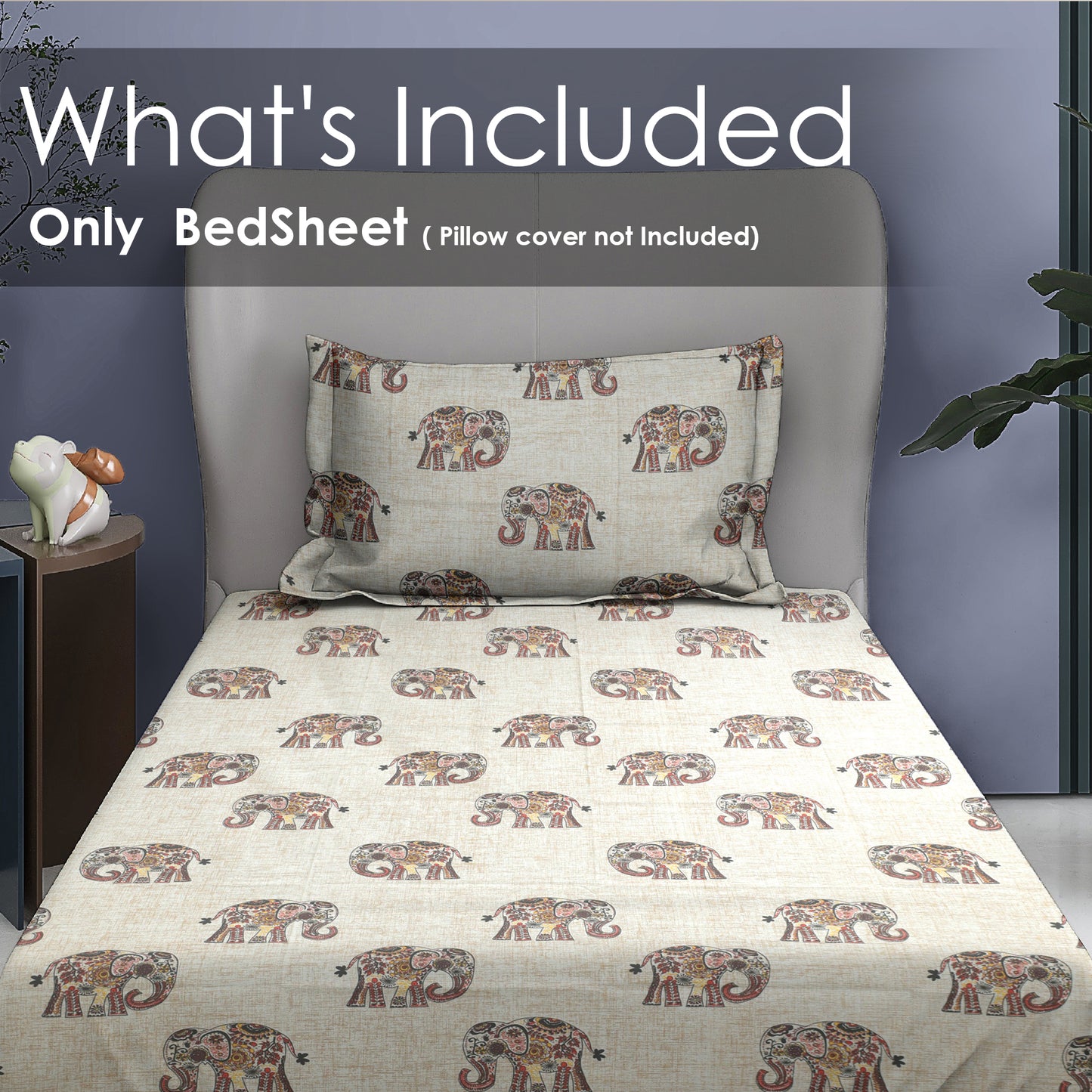 Premium Cotton Rich Single Bedsheet – Handblock Elephant Print | 180 TC | 140 cm x 225 cm