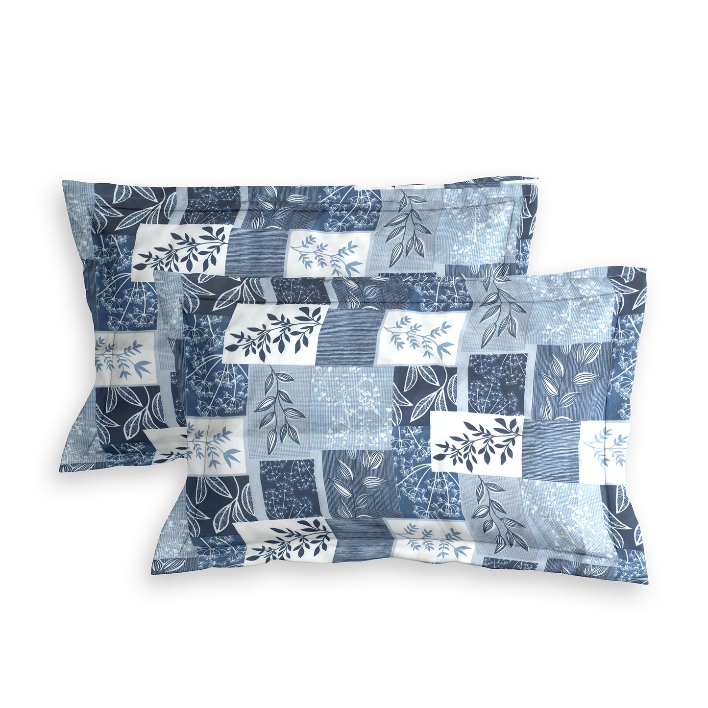 Premium Satin Twill Double Bedsheet with 2 Pillow Covers – Blue Botanical Check Print | 180 TC | Soft & Durable | 225 cm × 245 cm