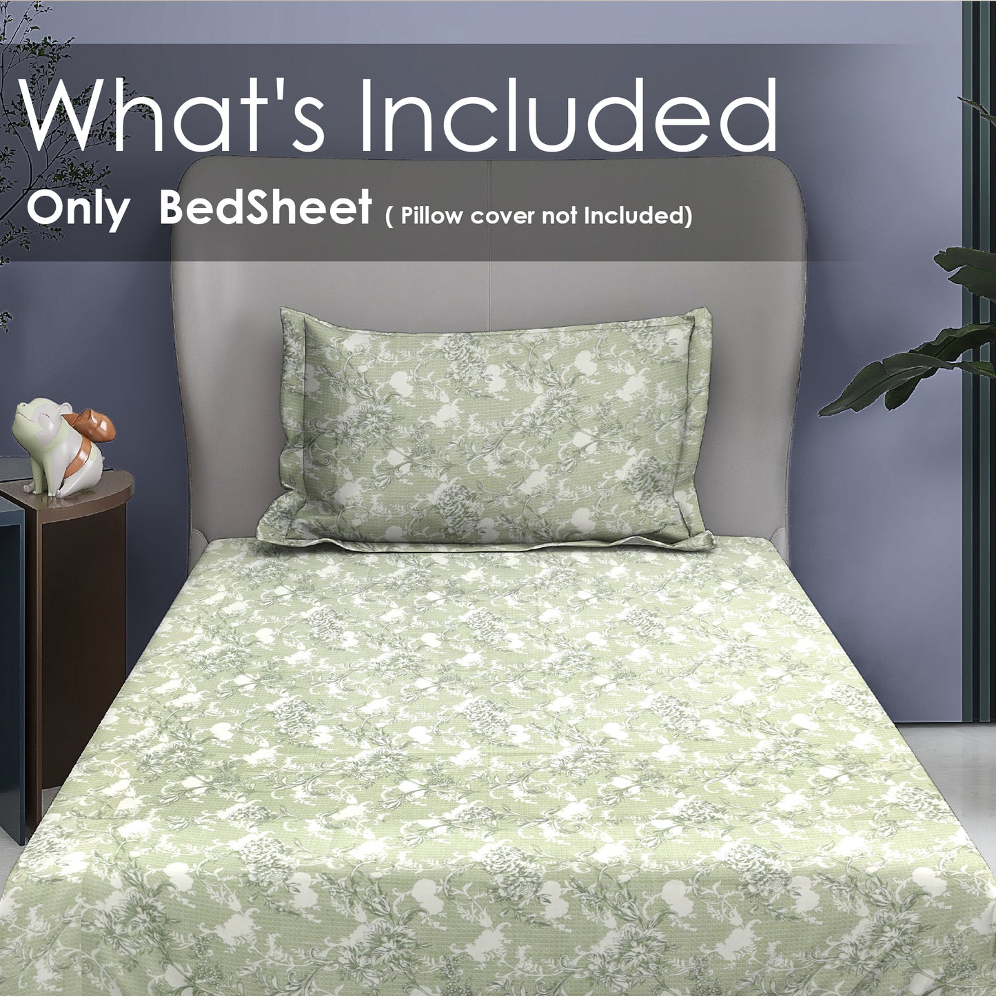 Premium Cotton Rich Single Bedsheet – Pastel Green Floral Vine Print | 180 TC | 140 cm x 225 cm