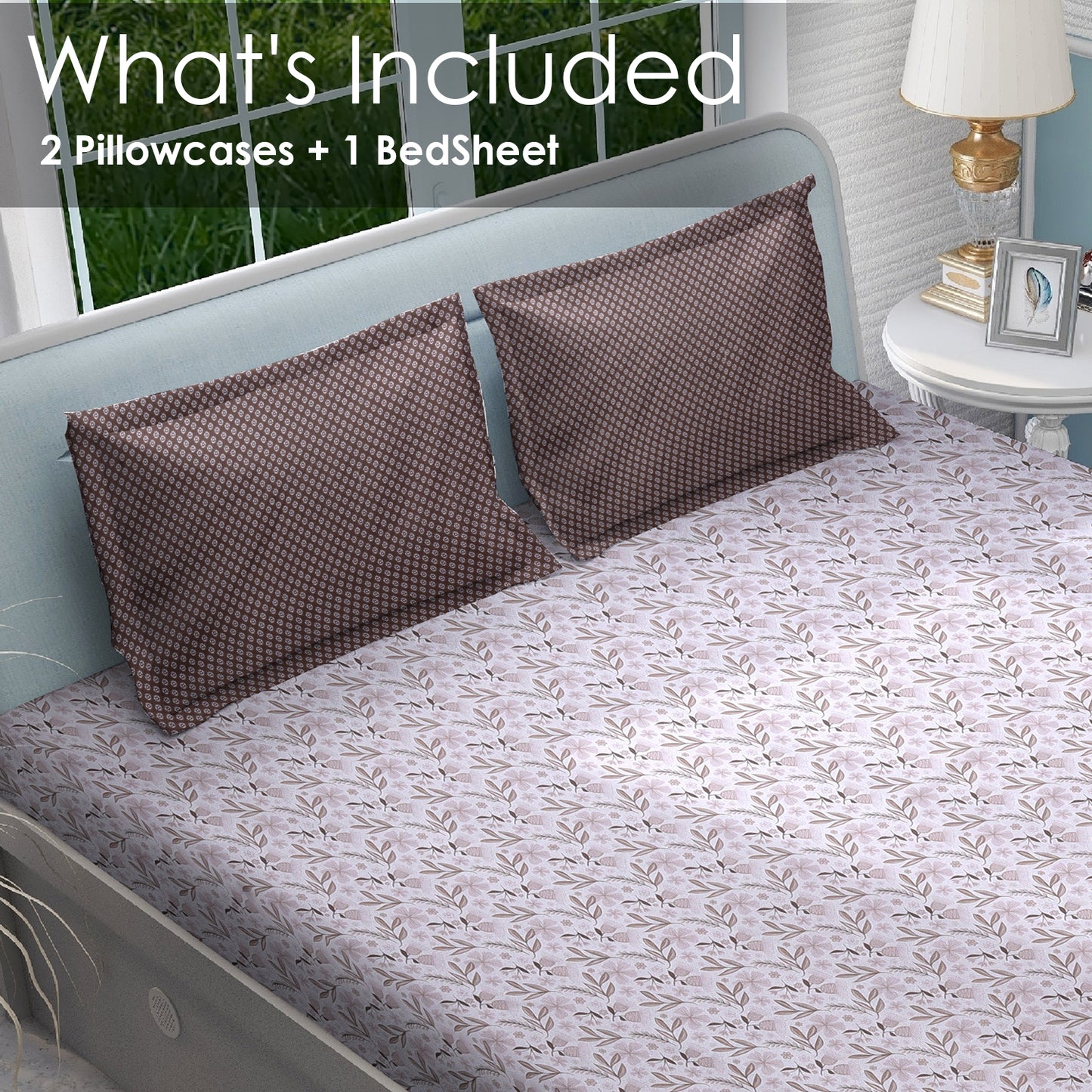 DIVORA CASA Premium 350 TC King Size Cotton Bedsheet – Soft Floral Vine Print | 108 x 108 inches