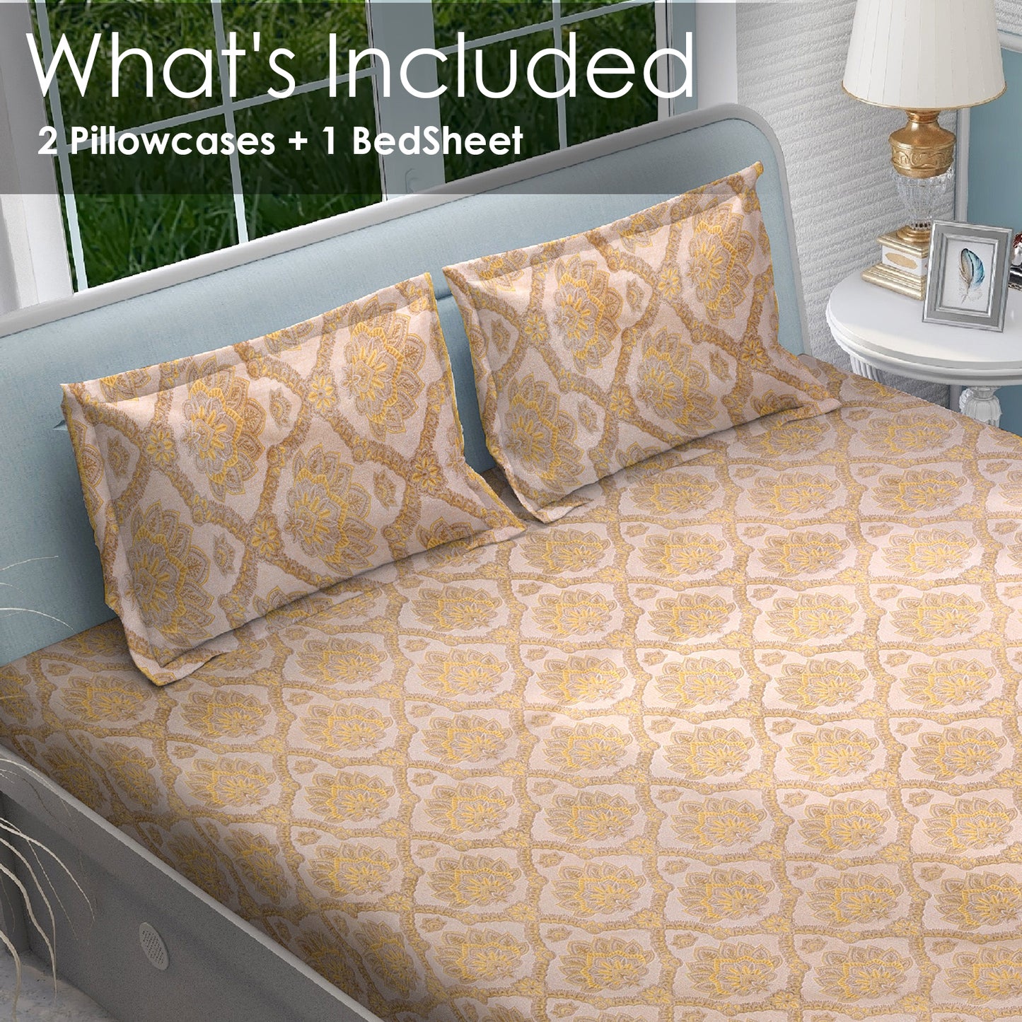 DIVORA CASA Premium Pure Cotton King Size Bedsheet – Traditional Floral Jaipuri Motif | 320 TC | 108 x 108 Inches | Soft & Breathable