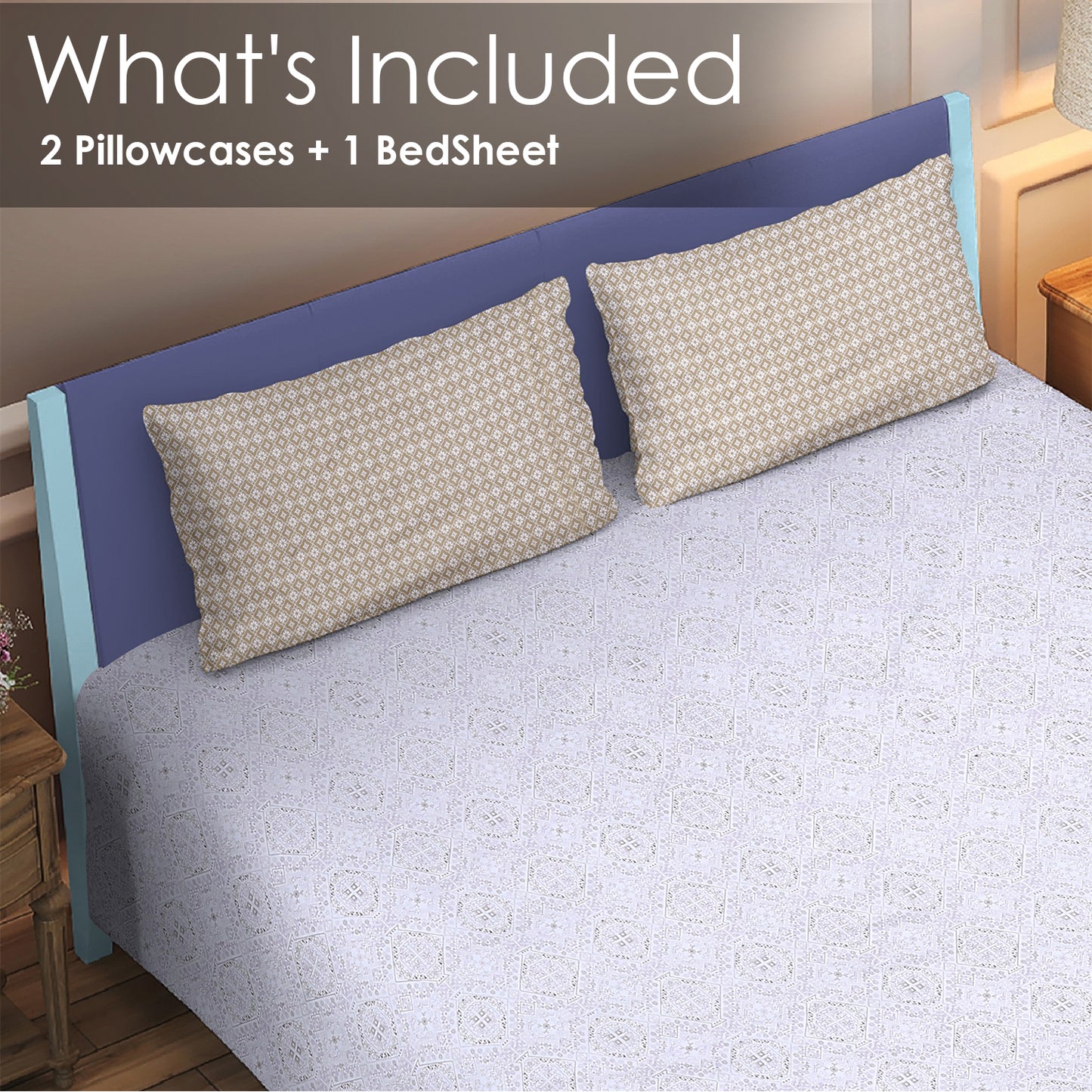 DIVORA CASA – Premium 350 TC Cotton King Size Bedsheet | Ethnic Tile Pattern | 108 x 108 inches