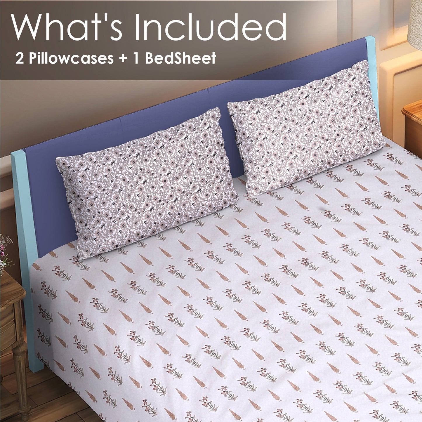 DIVORA CASA Premium 350 TC Cotton King Size Bedsheet – Elegant Botanical Print | 100% Pure Cotton | 350 TC | 108 x 108 Inches