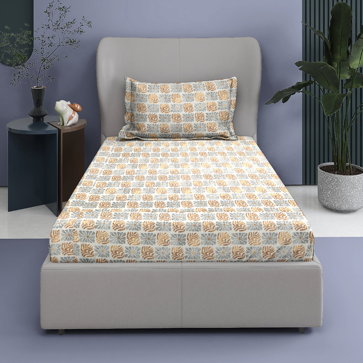 Premium Cotton Rich Single Bedsheet – Handblock Floral Motif | 180 TC| 140 cm x 225 cm