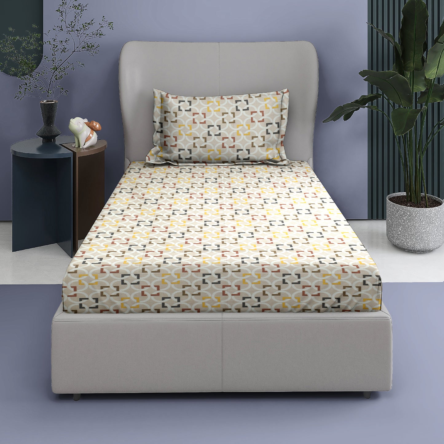 Premium Cotton Rich Single Bedsheet – Geometric Circle Print | 180 TC | 140 cm x 225 cm