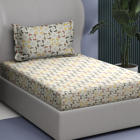 Premium Cotton Rich Single Bedsheet – Geometric Circle Print | 180 TC | 140 cm x 225 cm