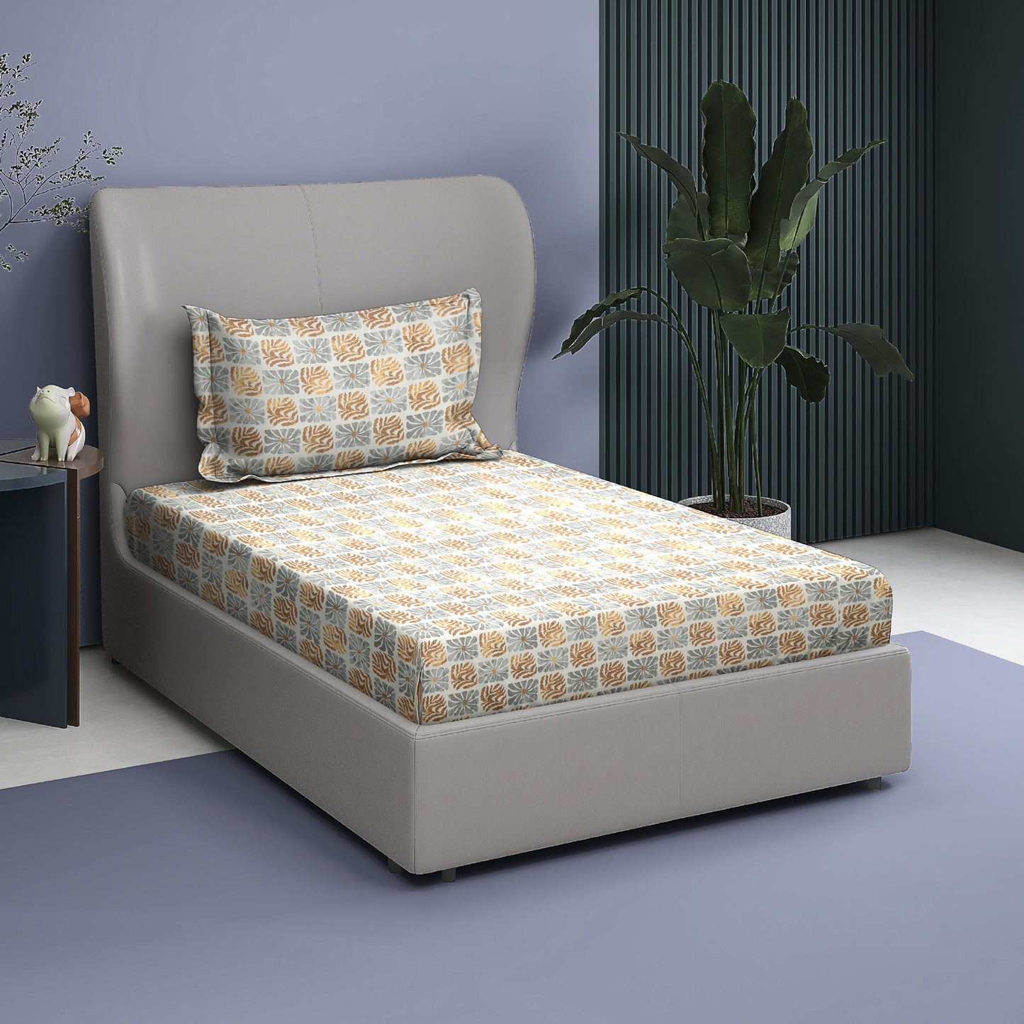 Premium Cotton Rich Single Bedsheet – Handblock Floral Motif | 180 TC| 140 cm x 225 cm