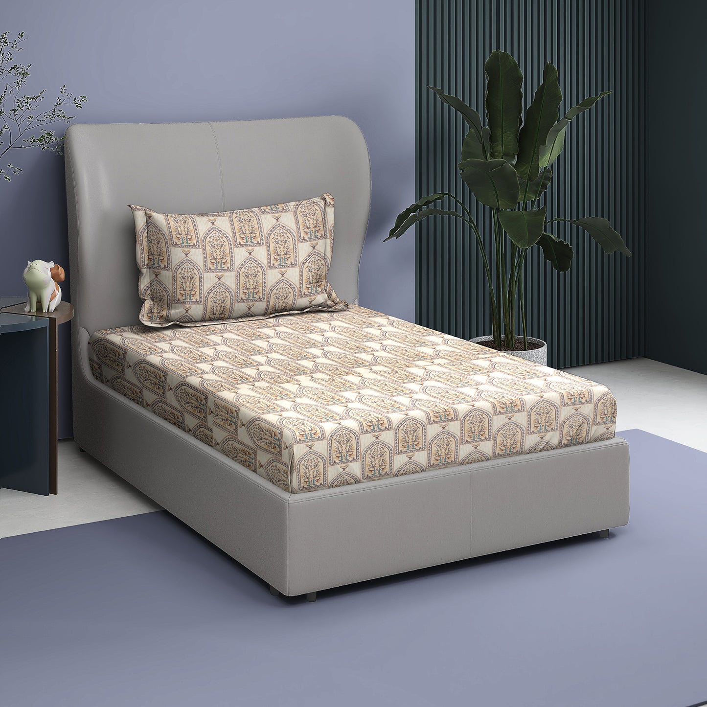 Premium Cotton Rich Single Bedsheet – Mughal Arch & Tree Print | 180 TC | 140 cm x 225 cm