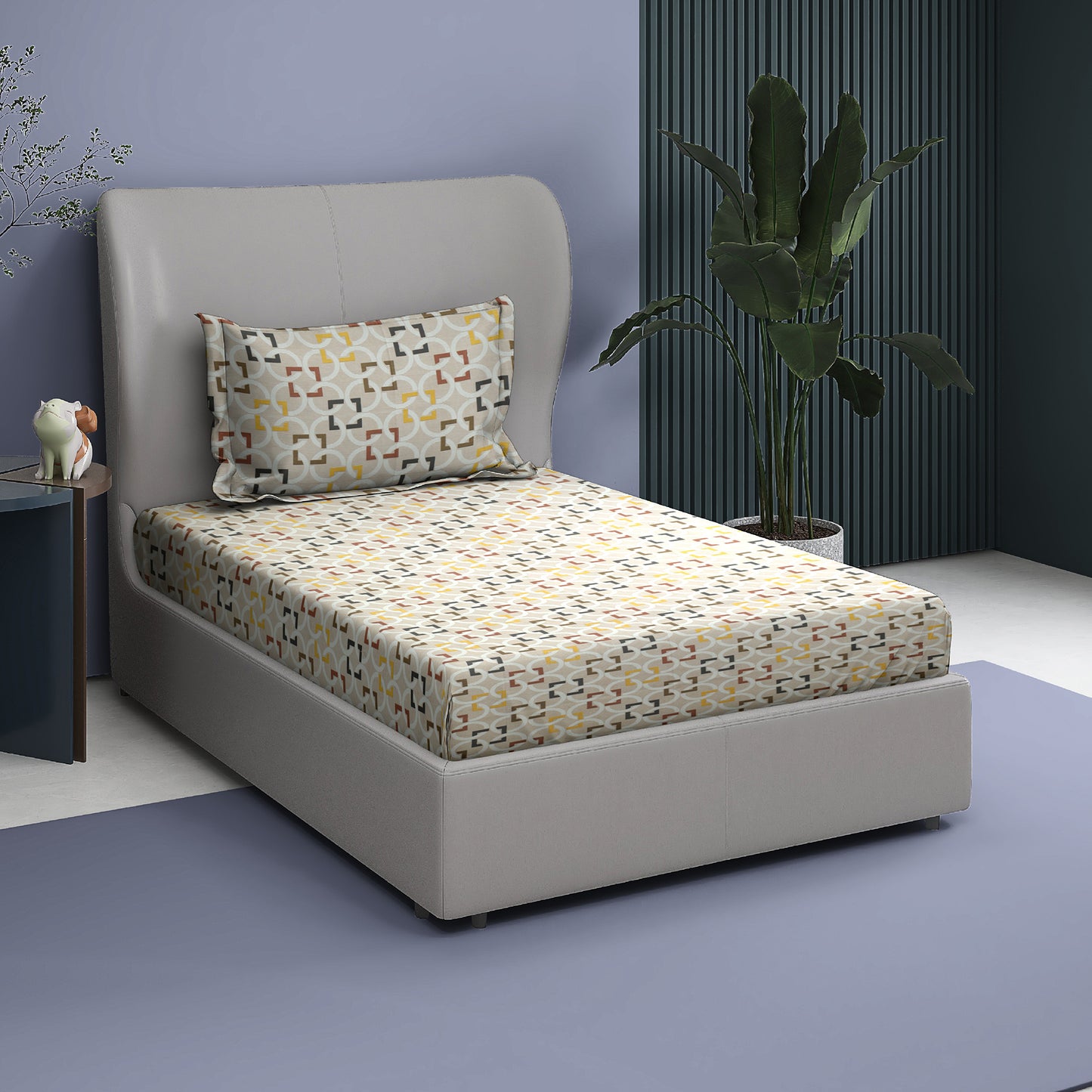 Premium Cotton Rich Single Bedsheet – Geometric Circle Print | 180 TC | 140 cm x 225 cm