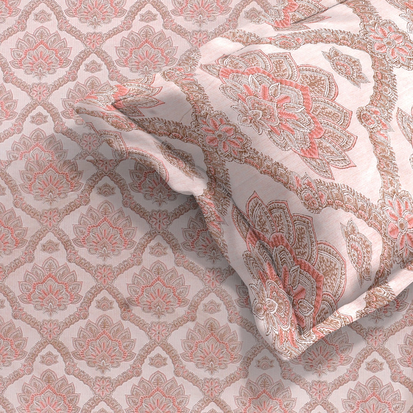 DIVORA CASA Premium Pure Cotton King Size Bedsheet – Soft Pink Jaipuri Floral Motif | 320 TC | 108 x 108 Inches | Breathable & Skin-Friendly