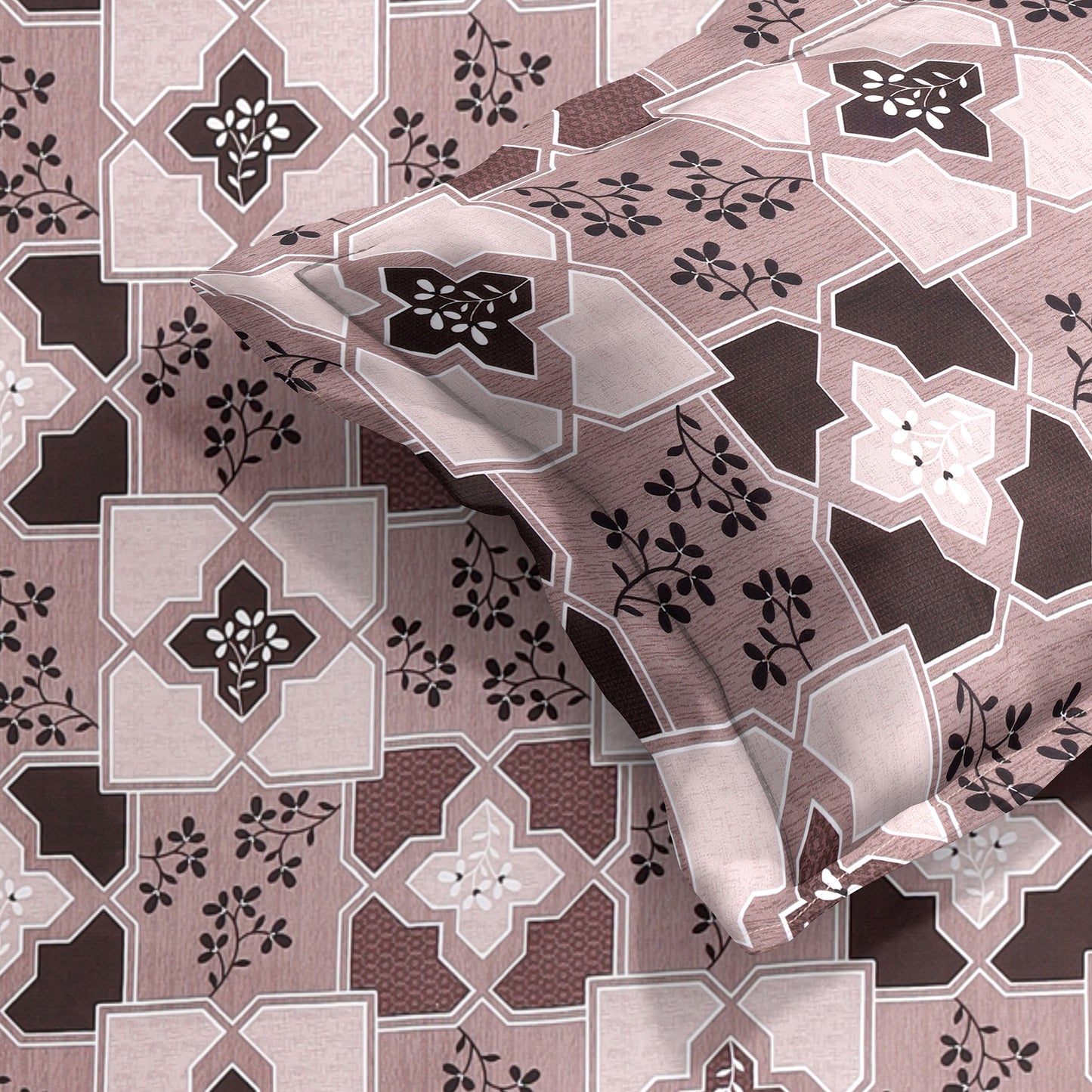 DIVORA CASA Geometric Floral Double Bedsheet Set – Satin Twill, 180 TC, Soft & Durable