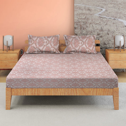 DIVORA CASA Premium Pure Cotton King Size Bedsheet – Soft Pink Jaipuri Floral Motif | 320 TC | 108 x 108 Inches | Breathable & Skin-Friendly