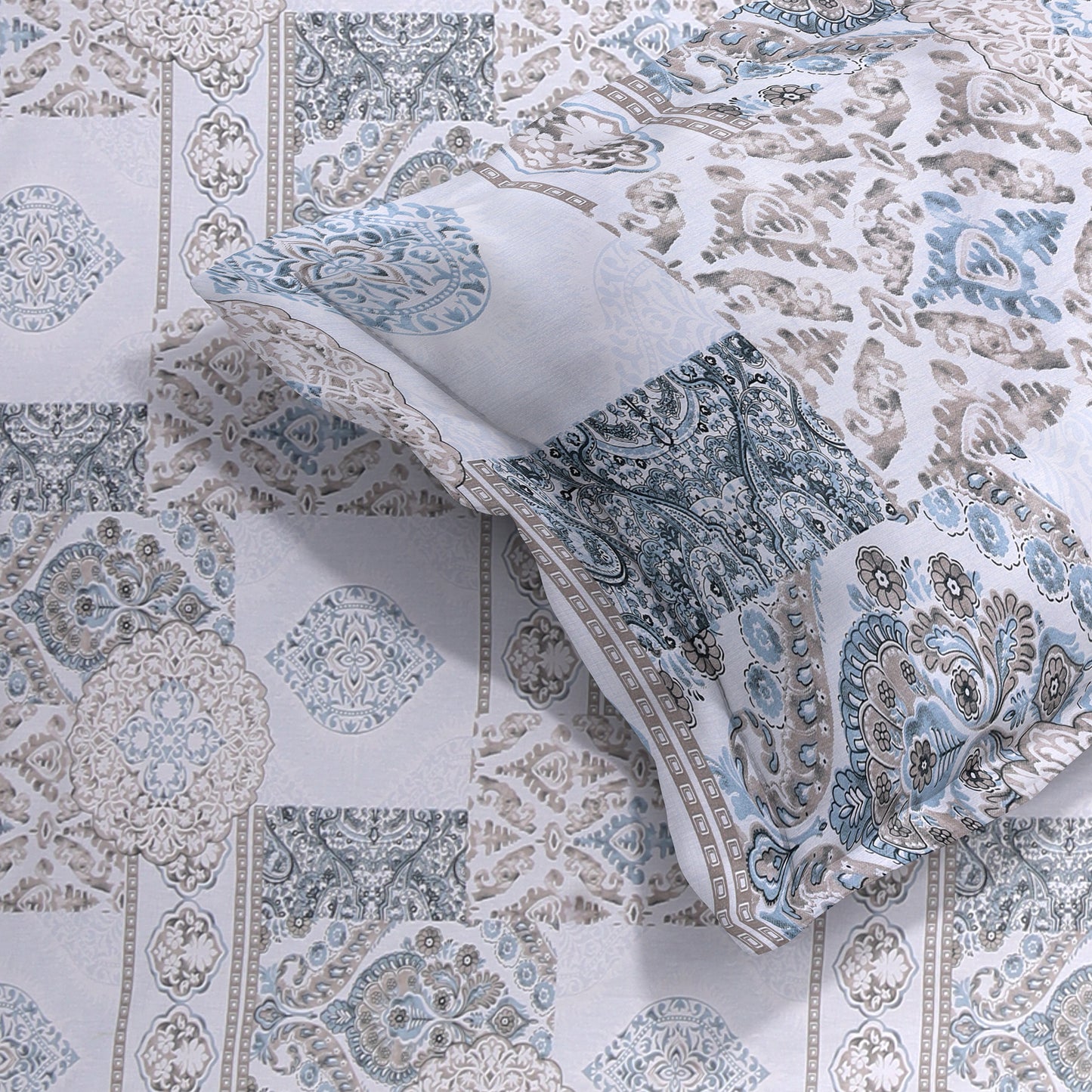 DIVORA CASA – Premium 350 TC Double Bed Cotton Bedsheet Set | Ethnic Patchwork Design | 100% Pure Cotton