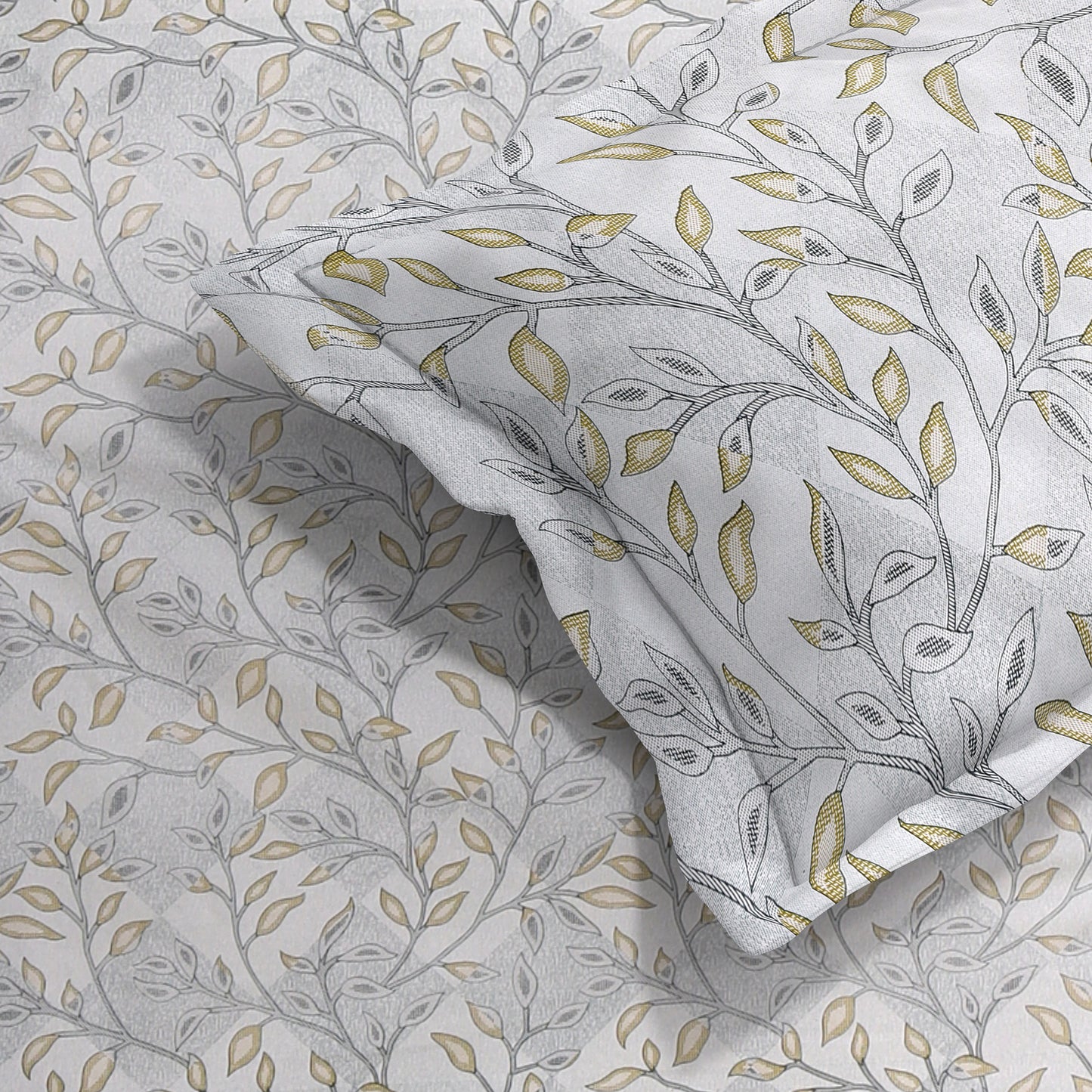 DIVORA CASA Premium 320 TC Double Bed Bedsheet – Soft Grey Leafy Vine Print |90 x 100 Inch