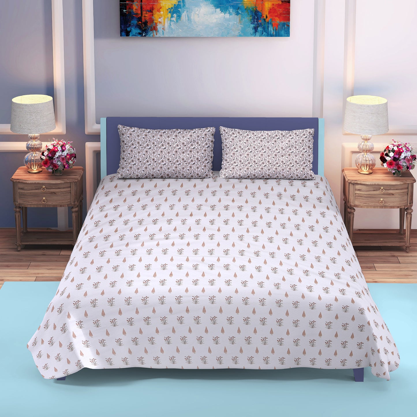 DIVORA CASA Premium 350 TC Cotton King Size Bedsheet – Elegant Botanical Print | 100% Pure Cotton | 350 TC | 108 x 108 Inches