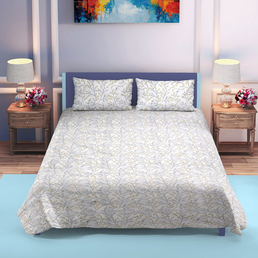 DIVORA CASA Premium 320 TC Double Bed Bedsheet – Soft Grey Leafy Vine Print |90 x 100 Inch