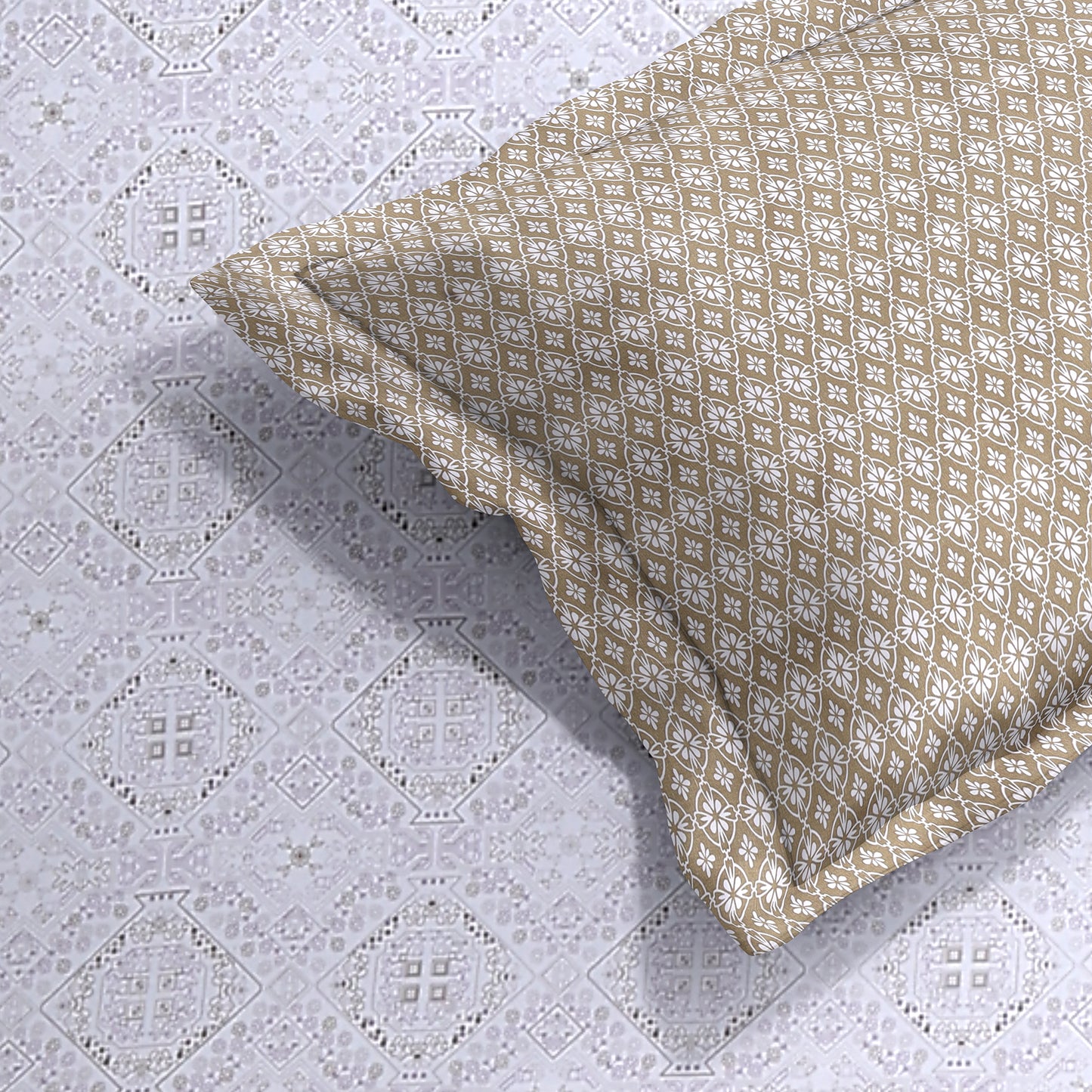 DIVORA CASA – Premium 350 TC Cotton King Size Bedsheet | Ethnic Tile Pattern | 108 x 108 inches