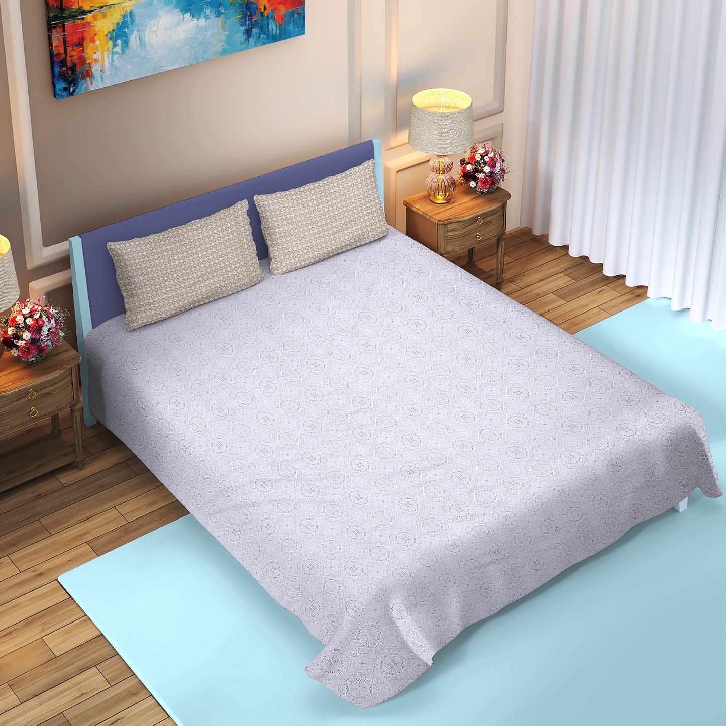 DIVORA CASA – Premium 350 TC Cotton King Size Bedsheet | Ethnic Tile Pattern | 108 x 108 inches