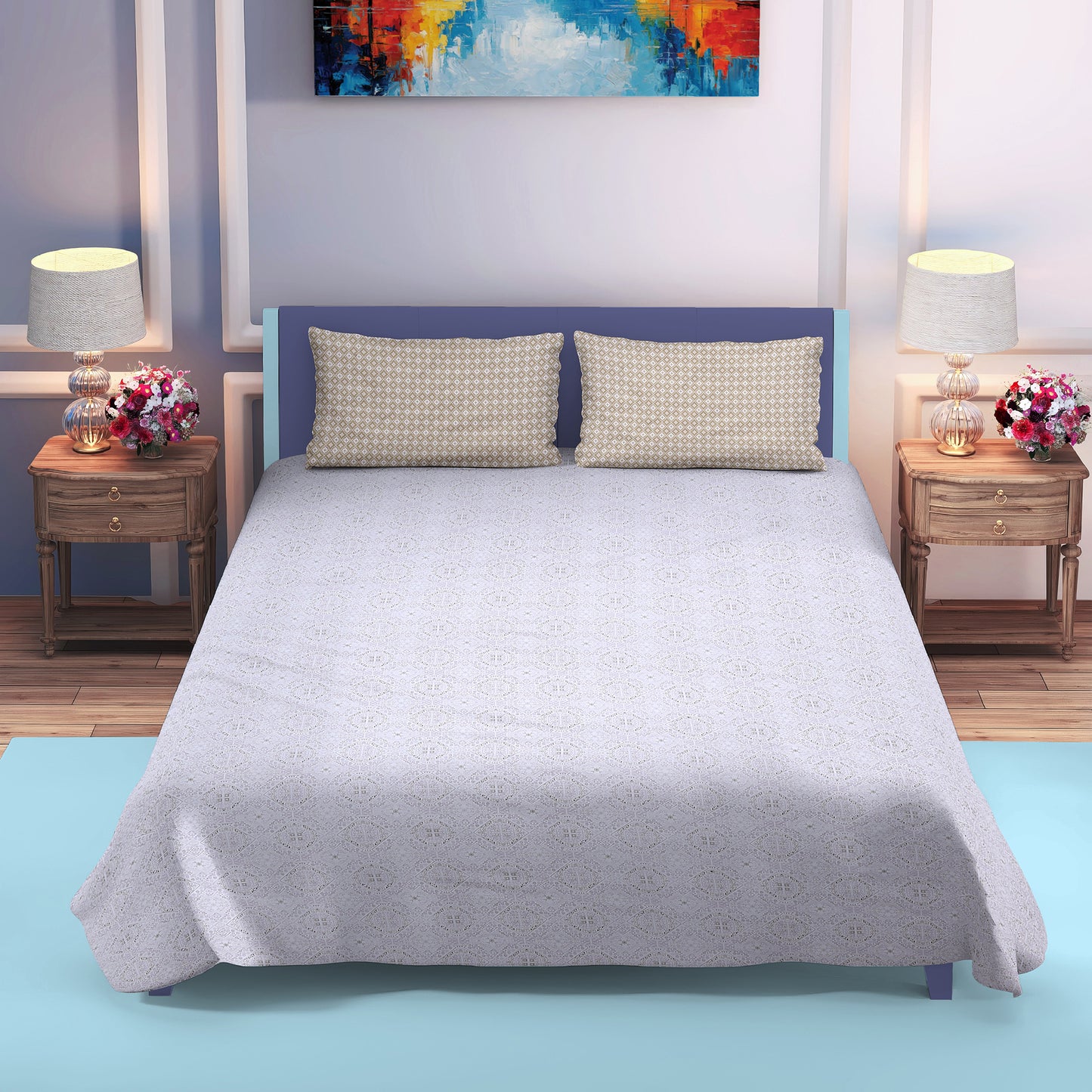 DIVORA CASA – Premium 350 TC Cotton King Size Bedsheet | Ethnic Tile Pattern | 108 x 108 inches