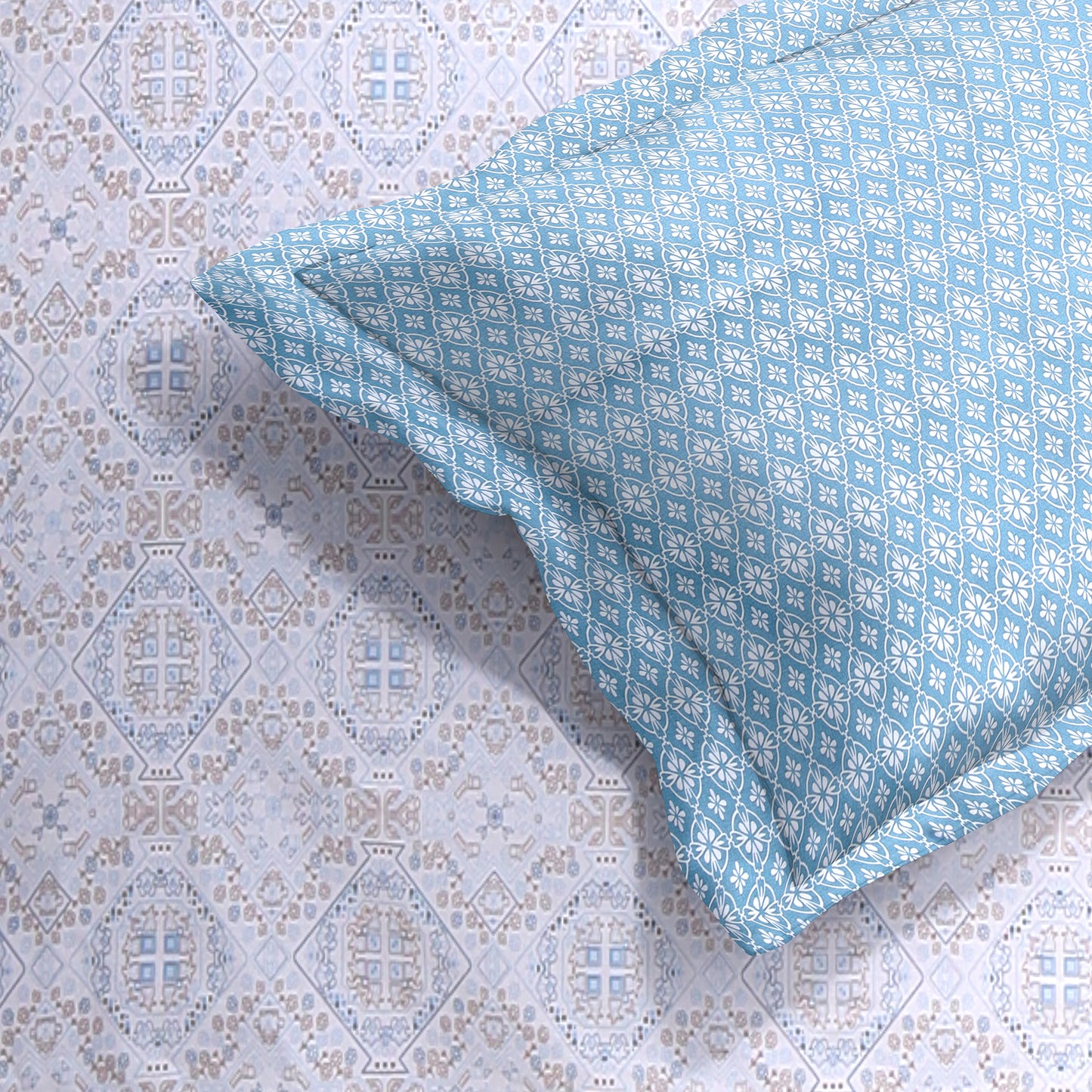 DIVORA CASA – Premium 350 TC Cotton King Size Bedsheet | Ethnic Tile Pattern | 108 x 108 inches