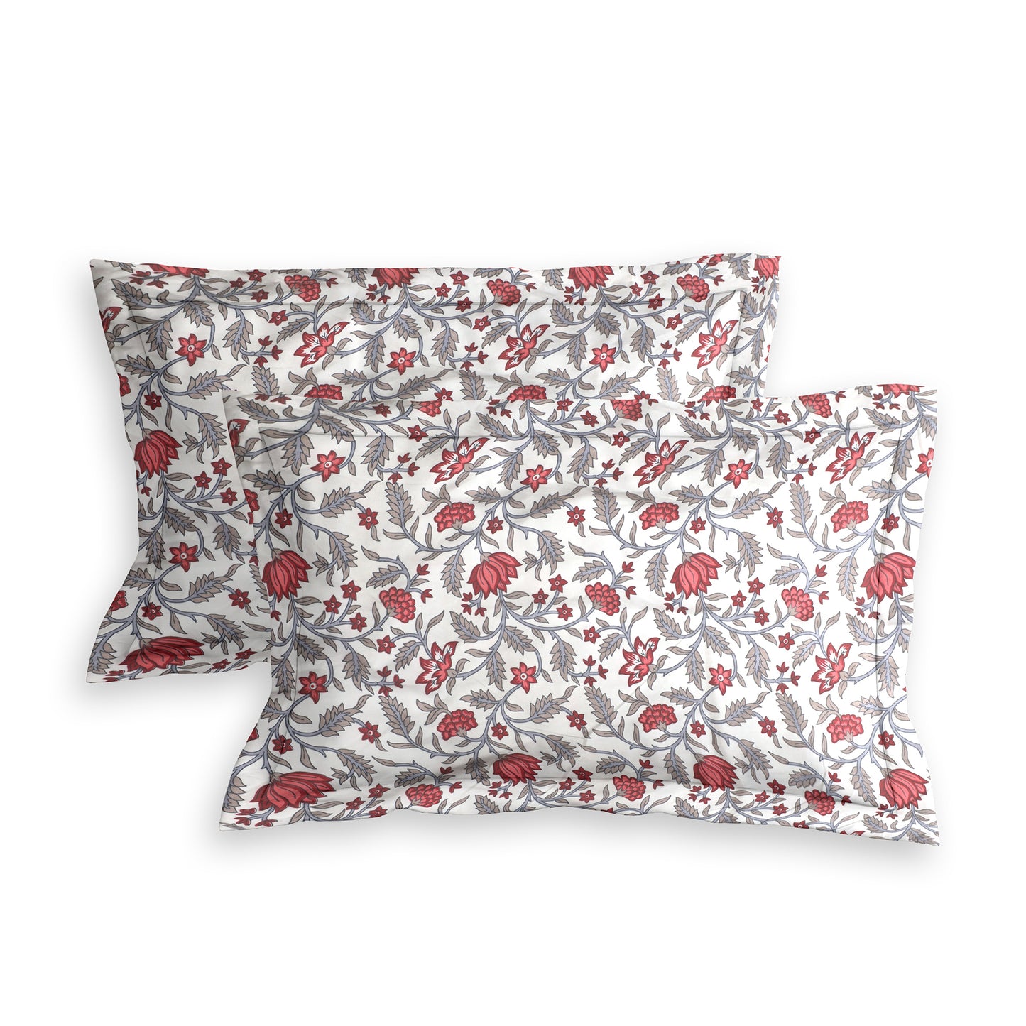 Premium Satin Twill Double Bedsheet with 2 Pillow Covers – Red Floral Vine Print | 180 TC | Soft & Durable | 225 cm × 245 cm
