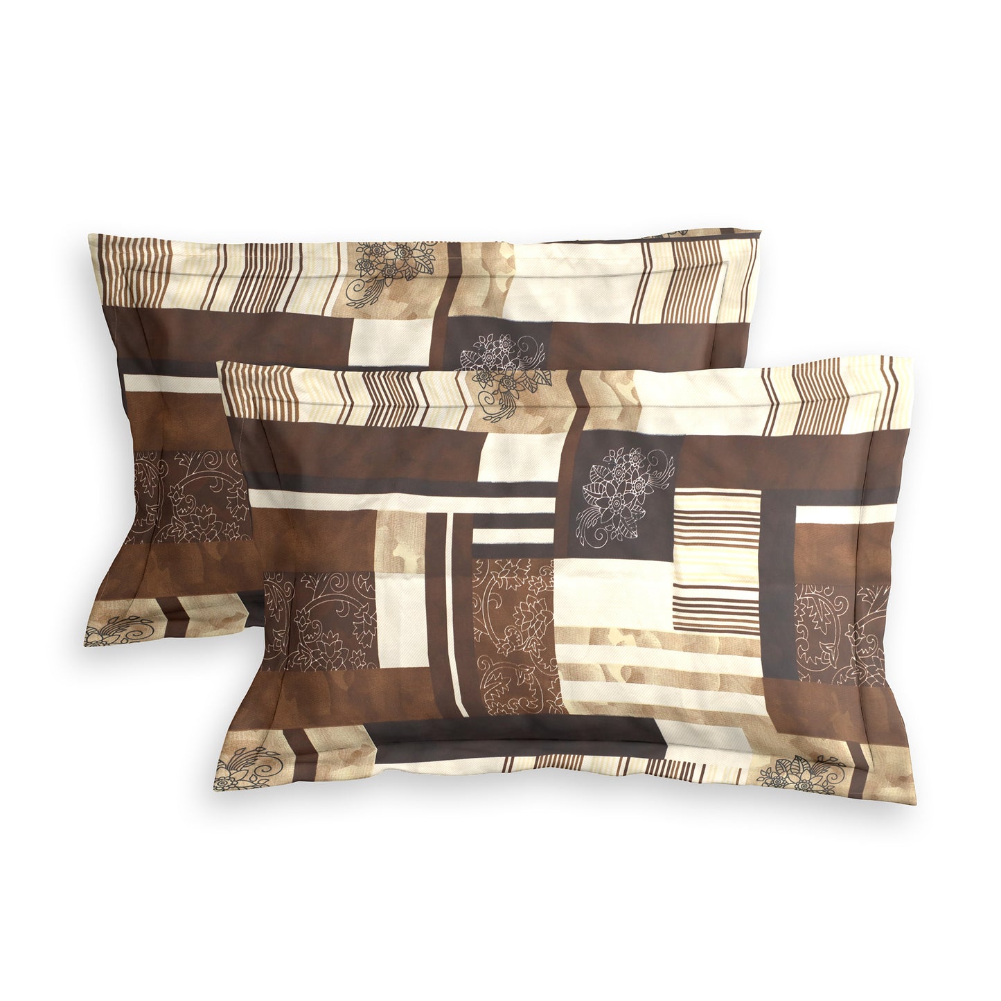 Premium Satin Twill Double Bedsheet with 2 Pillow Covers – Brown Abstract Check Print | 180 TC | Soft & Durable | 225 cm × 245 cm