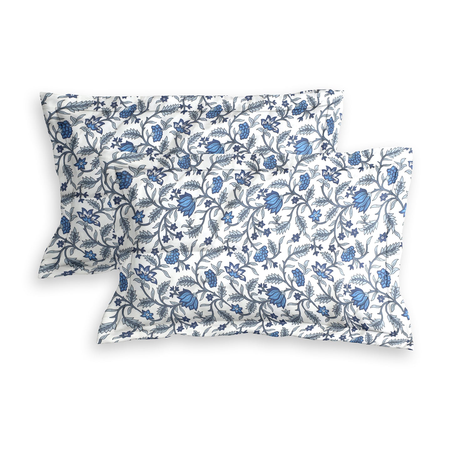 Premium Satin Twill Double Bedsheet with 2 Pillow Covers – Blue Floral Vine Print | 180 TC | Soft & Durable | 225 cm × 245 cm