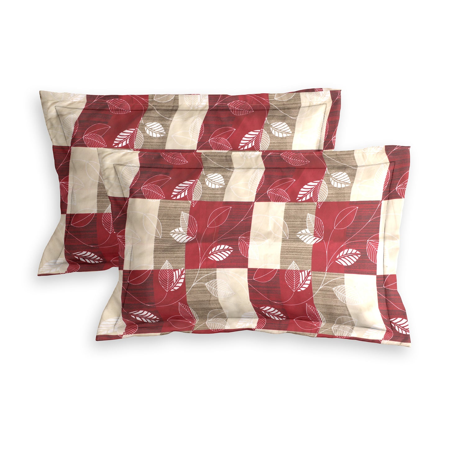 Premium Satin Twill Double Bedsheet with 2 Pillow Covers – Red Leaf Check Print | 180 TC | Soft & Durable | 225 cm × 245 cm